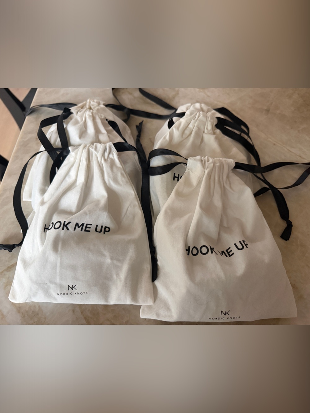 Nordic Knots 'Hook Me Up' White Drawstring Dust Bags (Set)
